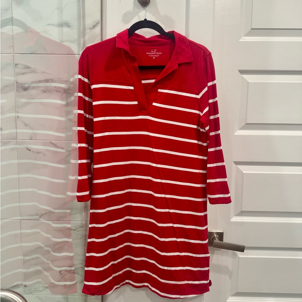 Vineyard Vines 3/4 sleep t shirt dress red and white stripe size m VGUC